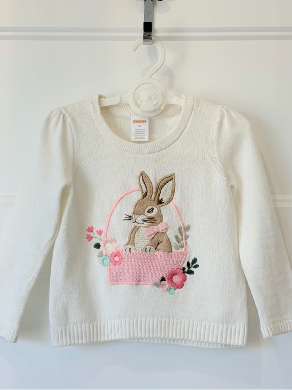 Gymboree White Bunny in Pink Basket Embroidered Sweater